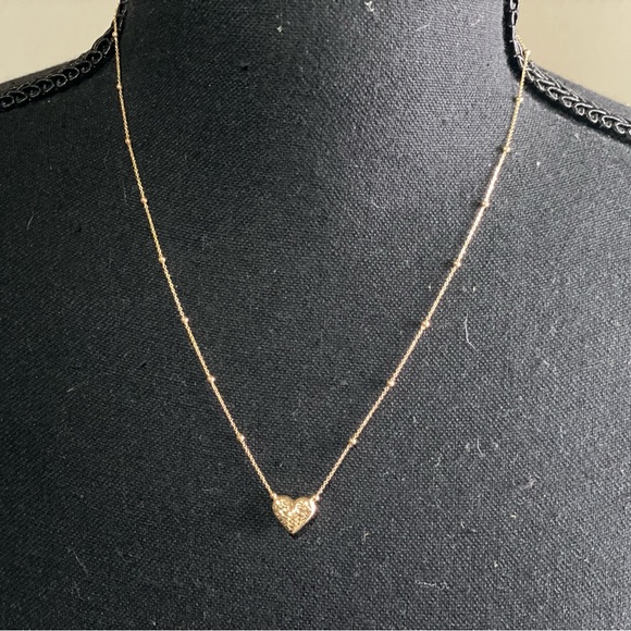 14k gold 18in beaded chain with heart necklace - Picture 10 of 12
